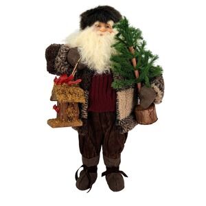 17" Santa Claus Figure Christmas Standing Tree Birdhouse Cardinal Rustic